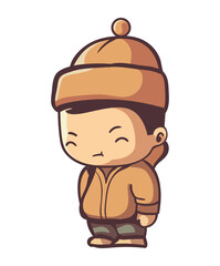 A cute cartoon boy in winter clothes