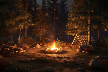 bonfire at night rendering minimal background