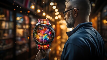 Fototapeta premium A modern clock ready to face the whirlwind of contemporary western culture, marking the relentless pace of time. Generative AI