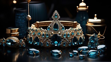 Fototapeta na wymiar A jewel with diamonds and precious metals of a bluish or turquoise hue. Generative AI