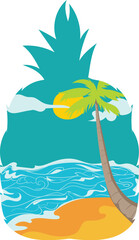 Fototapeta na wymiar Sunny Beach Vibes, Pineapple Illustration