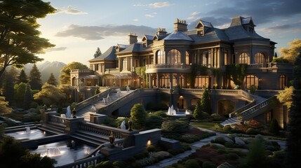 Fototapeta premium A luxurious, classic-style mansion. Generative AI