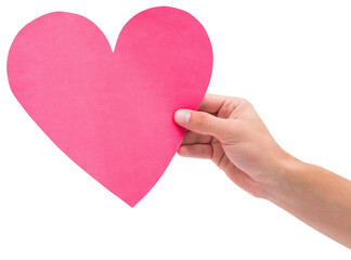 Obraz na płótnie Canvas Digital png illustration of hand holding pink heart on transparent background