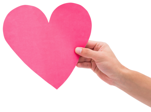 Digital png illustration of hand holding pink heart on transparent background