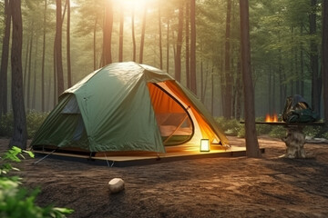 jungle camping tent rendering minimal background