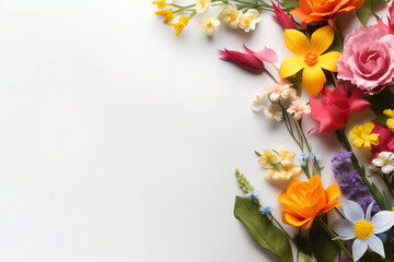 Enchanting Blossoms: Vibrant and Delicate Flowers Adorn a Serene White Canvas