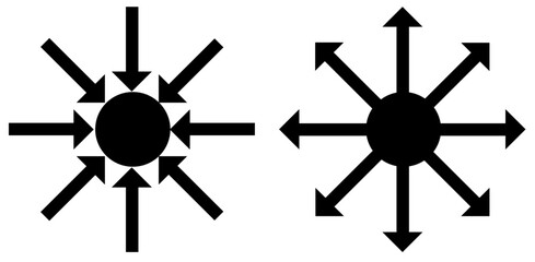 集中 膨張 圧力 拡散 発散 放射 帰納法 演繹法 矢印 イラスト
