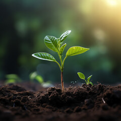 Fototapeta na wymiar Nature's Promise: A Flourishing Seedling Embracing the Sun's Radiance, Symbolizing Growth and Renewal