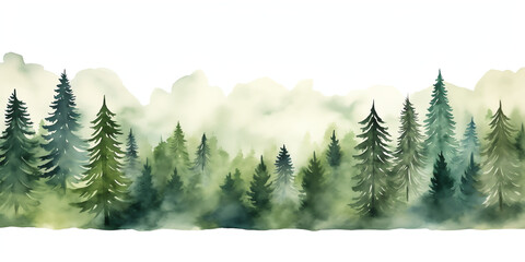Nature's Serenity: Watercolor Landscape of Tranquil Forest