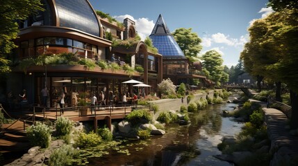Obraz premium A community of luxurious and eco-friendly homes, surrounded by greenery. Generative AI