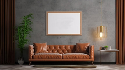 room interior mock up room house beautiful background sofa with blank copy space poster artwork hanging in the backdrop wall home design decoration,generative ai