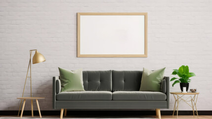 room interior mock up room house beautiful background sofa with blank copy space poster artwork hanging in the backdrop wall home design decoration,generative ai