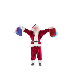 Digital png photo of happy caucasian santa claus holding gifts on transparent background