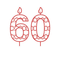 Fototapeta premium Digital png illustration of red 60 birthday candle with pattern on transparent background