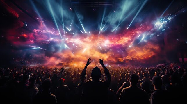 An image of a concert audience entranced by their favorite artist's music, seen from within the audience. Generative AI