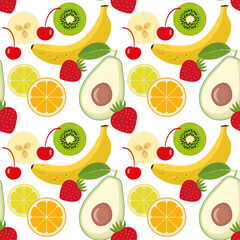 Fruit background. Seamless pattern - fruits on a white background