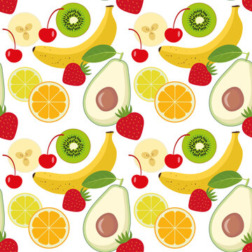 Fruit background. Seamless pattern - fruits on a white background