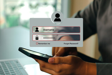 Login username and password from on internet security access or user sign registration menu for social media member verification account or submit register concepts.