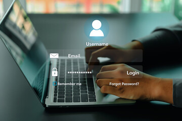 Login username and password from on internet security access or user sign registration menu for social media member verification account or submit register concepts.