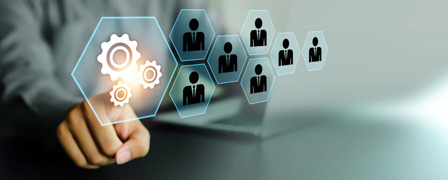 Hand choose person concept of personal leader or leadership and business team creative thinking and human resources for organization management teamwork or team player.