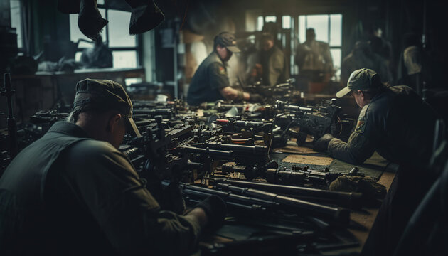weapon factory worker assembling guns