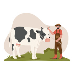 Man with cow vector illustration. Illustration for website, landing page, mobile app, poster and banner. Trendy flat vector illustration