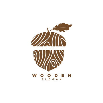 Wooden texture acorn oak nut logo design vector for your brand or business