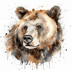 Bear watercolor illustration. Wild forest animal. Portrait. For creating posters, stickers, postcards, prints, sublimations. AI generated