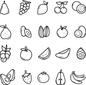 Set of fruits icon. Fruit doodle icons