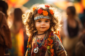 Fototapeta premium portrait of a baby hippy at a music festival