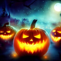 Jack O' Lanterns Glowing In Fantasy Night