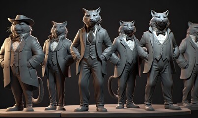 Cartoon cat gangsters roam the streets, creating chaos and mischief. Creating using generative AI tools