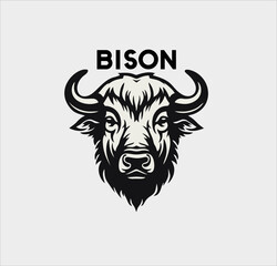 Bison animal icon vector silhouette, bison animal head logo illustration design