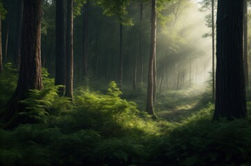 Rich forest background created with, fullness of green plants, fresh air. AI.Generative AI