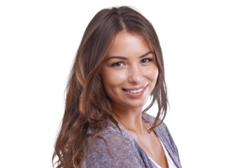 Portrait, happy and girl with natural beauty, confidence or college student on isolated, transparent or png background. Smile, face and woman with skincare, cosmetics or makeup in dermatology salon