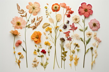 collage of colorful pressed dried flowers, made with generative ai	