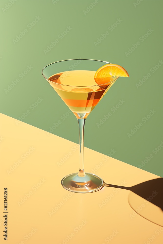 Wall mural a glass with orange liquid and a slice of orange on top