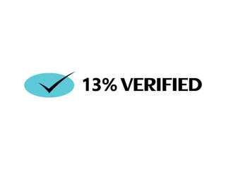 Check mark icon with 13% Verified Sign icon and stamp label fantastic font vector art illustration with blue and black color combination in white background