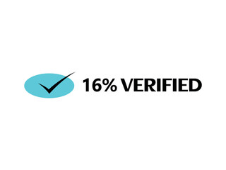 Check mark icon with 16% Verified Sign icon and stamp label fantastic font vector art illustration with blue and black color combination in white background