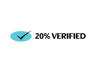 Check mark icon with 20% Verified Sign icon and stamp label fantastic font vector art illustration with blue and black color combination in white background
