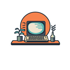 Retro Computer Desktop with Plants