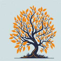 tree with orange leaves generative ai 