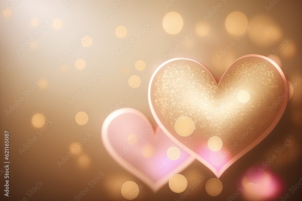 Poster two interlocking hearts forming a larger heart shape on a blurred background. generative ai
