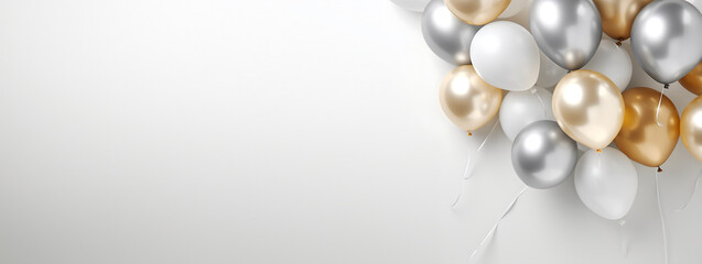Stylish Silver and Gold Balloons on White Background
