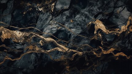 Marble Swirl Textured Background with Black Grey and Gold Colors 