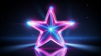 Neon bunter Stern mit Lichteffekten auf dunklem Hintergrund. Querformat. Generative Ai.