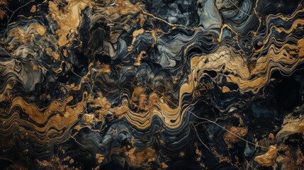 Ancient Patterns of Black Grey and Gold Marble Swirl Textured Background 