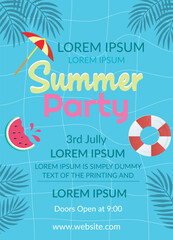Free summer party vertical flat vector poster template