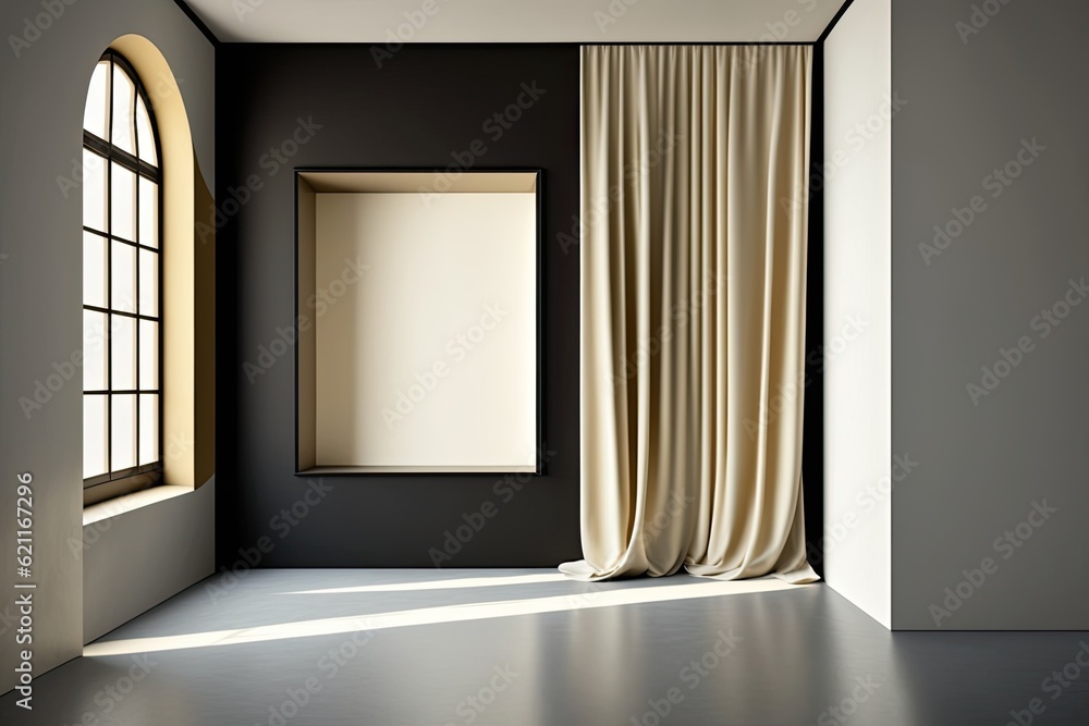 Poster n empty room with a window and a curtain. generative ai