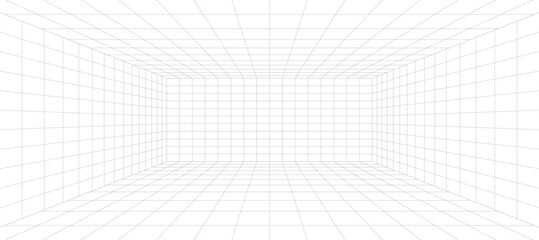 abstract 3d grid room structure wireframe template design